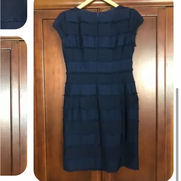 Nanette Lepore Blue Fringe Tweed Square Neck Dress Size 12 - Picture 3 of 11